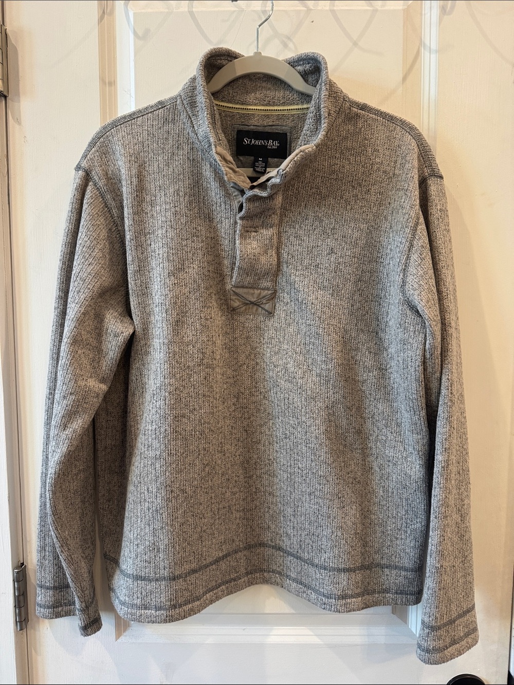 St. John's Bay men’s ribbed mock neck pullover sweater speckled heather beige